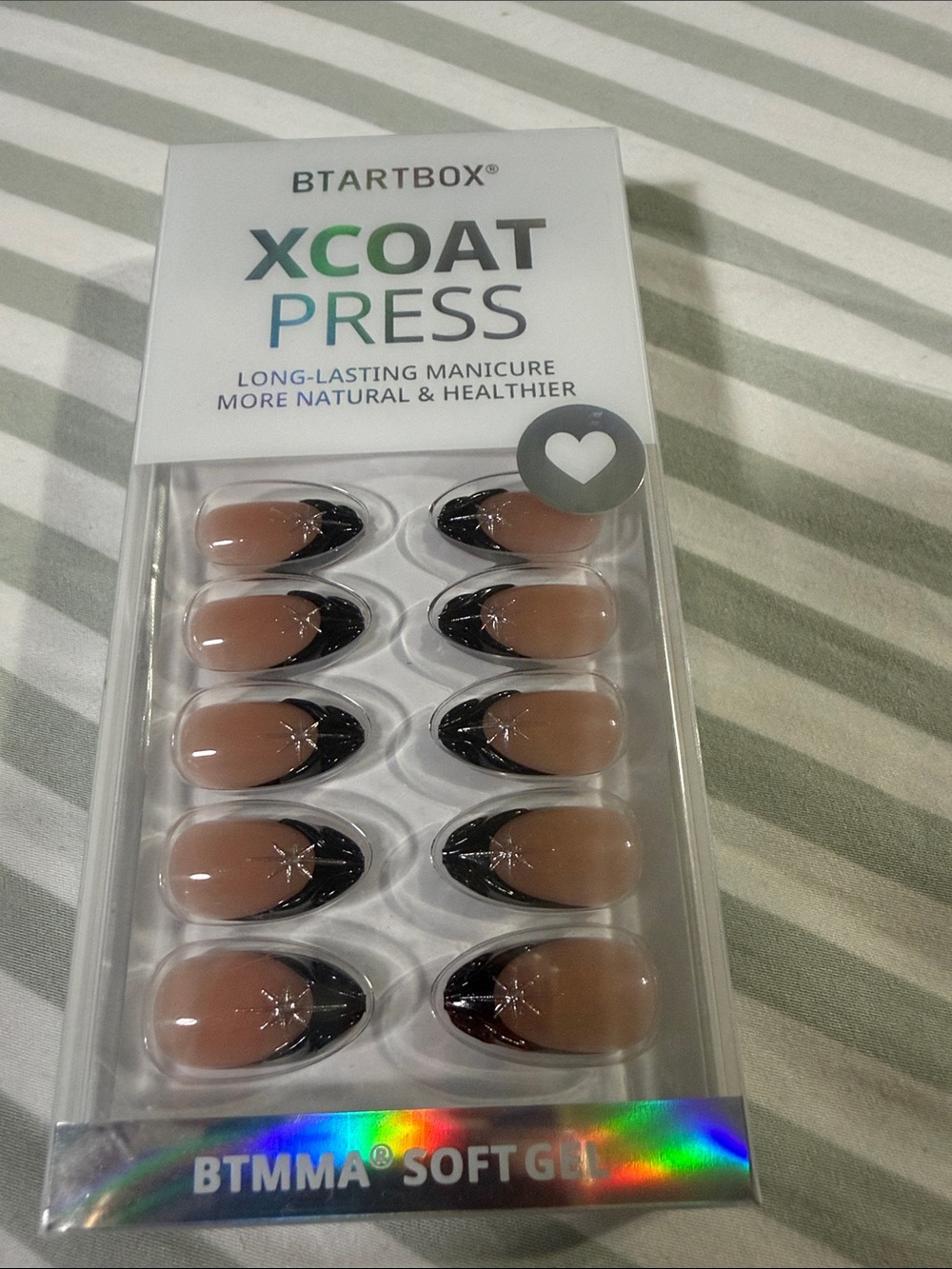 BTARTBOX XCOAT PRESS Nude with Black Tip Soft Gel Press-On Nails